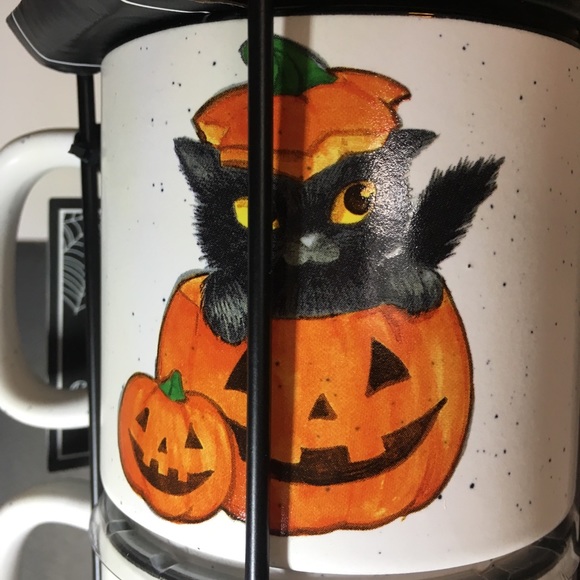 4 Halloween Stackable Black Cat JOL Pumpkin Mugs Vintage Images Kitty - Picture 4 of 9